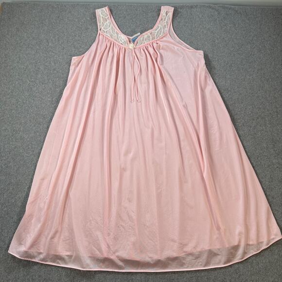 Quiet Moments Vintage Pink Nightgown One Size Sleeveless Lace Nylon - Picture 1 of 6